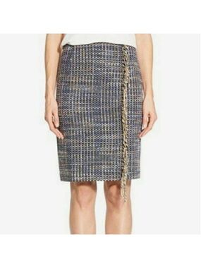 HALOGEN Fringe Faux Wrap Pencil Skirt